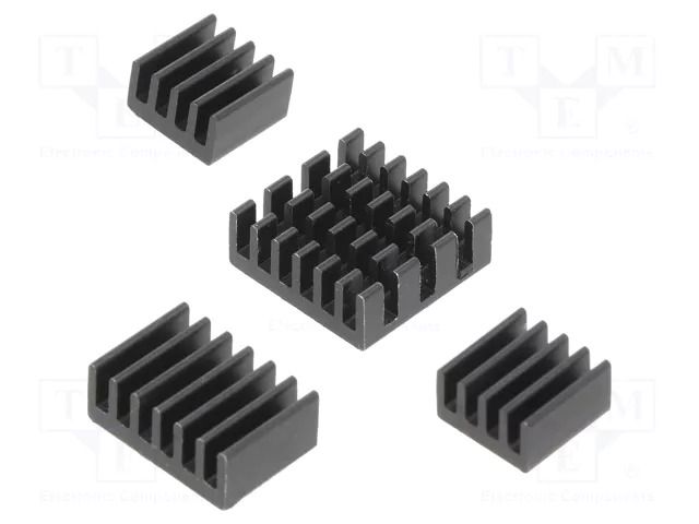 Heatsink; black; aluminium; 4pcs; thermal adhesive tape DFROBOT DF-FIT0651