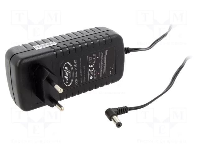 Power supply: switching; mains,plug-in; 12VDC; 3A; 36W; 87%; angled CELLEVIA POWER CLW-3612-W2E-EB-L