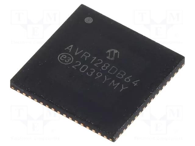 IC: AVR microcontroller; VQFN64; 1.8÷5.5VDC; Cmp: 3; AVR128; AVR-DA MICROCHIP TECHNOLOGY AVR128DB64-I/MR