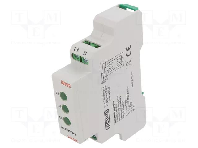 Module: voltage indicator; 3x400VAC; IP20; for DIN rail mounting POLLIN WN-3FG
