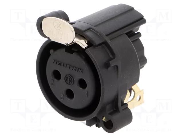 Connector: XLR; socket; female; PIN: 3; angled 90°; THT; black; 6A NEUTRIK NTR-NC3FAH1