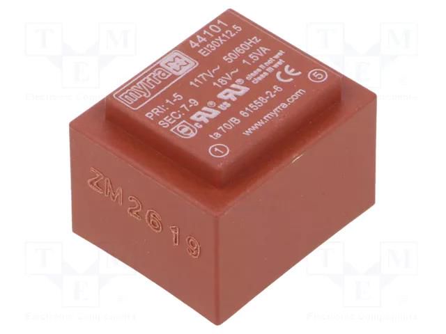 Transformer: encapsulated; 1.5VA; 117VAC; 18V; 83mA; PCB MYRRA MYRRA-44101