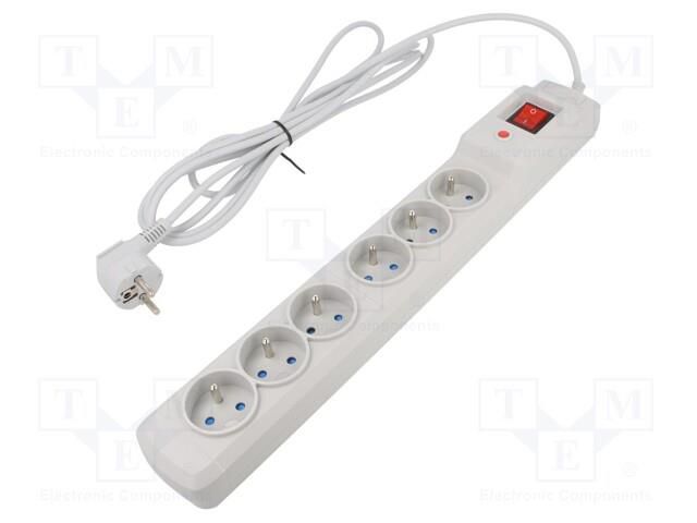 Plug socket strip: protective; Sockets: 6; 250VAC; 10A; grey ARMAC M6/30/SZ