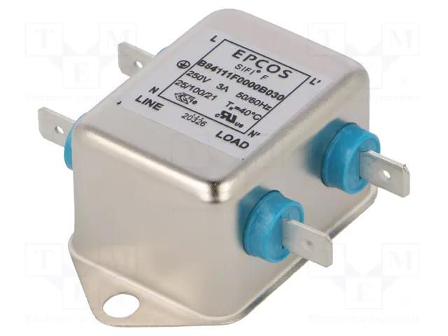 Filter: anti-interference; single-phase; 250VAC; Ioper.max: 3A EPCOS B84111F0000B030