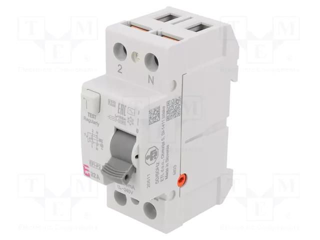 RCD breaker; Inom: 32A; Ires: 30mA; Poles: 2; 230V,400V; IP20; EFI ETI POLAM 002061217