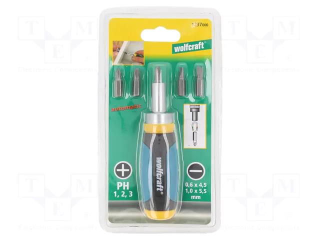 Kit: screwdriver bits; with ratchet; Phillips,slot; 5pcs. WOLFCRAFT WF1237000