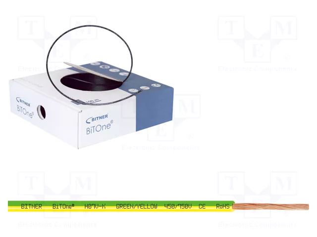 Wire; BiTOne,H07V-K; stranded; Cu; 2.5mm2; PVC; yellow-green; 100m BITNER BITNER-IG2001.13
