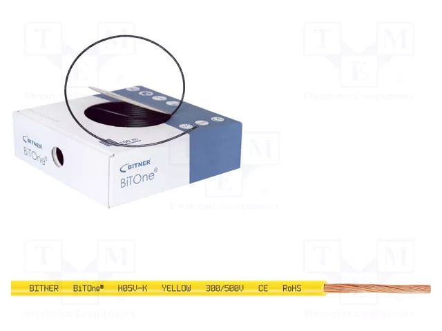 Wire; BiTOne,H05V-K; stranded; Cu; 0.5mm2; PVC; yellow; 300V,500V BITNER BITNER-IG2050.11