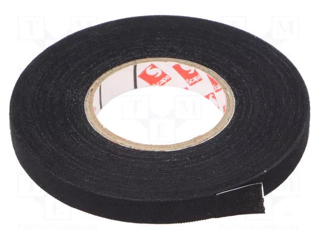 Tape: textile; W: 9mm; L: 25m; Thk: 0.25mm; caoutchouc; black; 8% SCAPA SCAPA-003-9