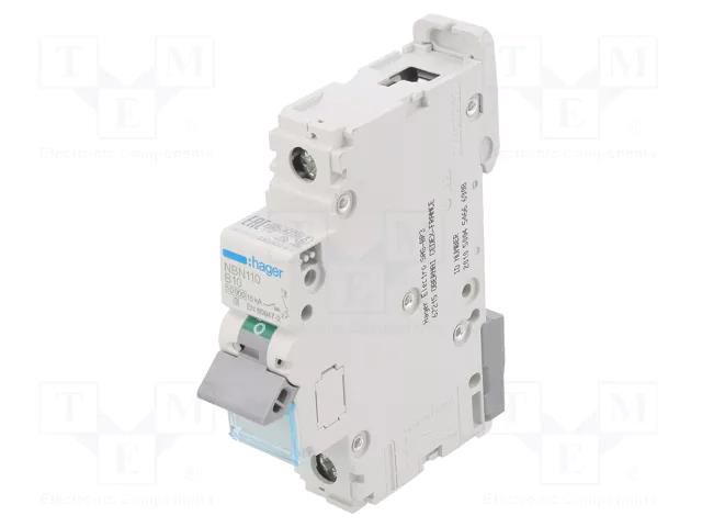 Circuit breaker; 230/400VAC; Inom: 10A; Poles: 1; Charact: B; 10kA HAGER NBN110