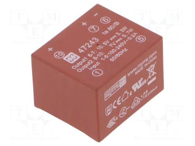 Converter: AC/DC; 4.7W; Uin: 85÷265VAC,120÷370VDC; Uout: 10.5VDC MYRRA MYRRA-47243