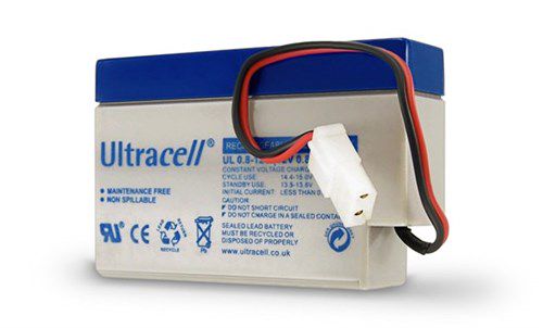 UL lead acid battery 12 V, 0.8 Ah (UL0.8-12), white-blue - AMP male lead acid battery 78242