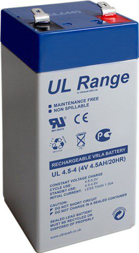 UL lead acid battery 4 V, 4.5 Ah (UL4.5-4), white-blue - Faston (4.8mm) lead acid battery 78289
