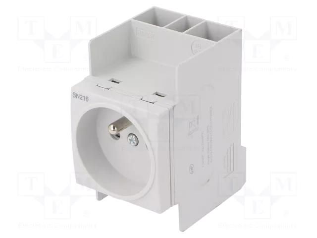 F-type socket; 230VAC; 16A; for DIN rail mounting HAGER SN216