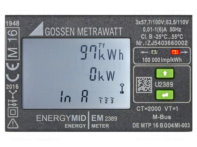 Counter; digital,mounting; for DIN rail mounting; LCD; 230V,400V GOSSEN METRAWATT U2389-V027