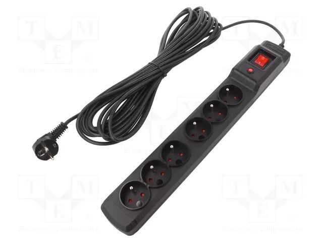 Plug socket strip: protective; Sockets: 6; 250VAC; 10A; black ARMAC M6/100/CZ