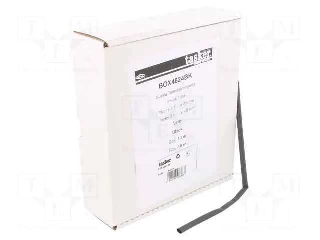 Heat shrink sleeve; glueless; 2: 1; 4.8mm; L: 10m; black TASKER BOX4824BK
