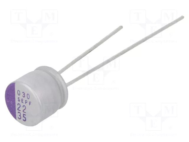 Capacitor: polymer; 22uF; 35VDC; THT; ±20%; Ø6.3x6mm; OS-CON SEPF PANASONIC 35SEPF22M