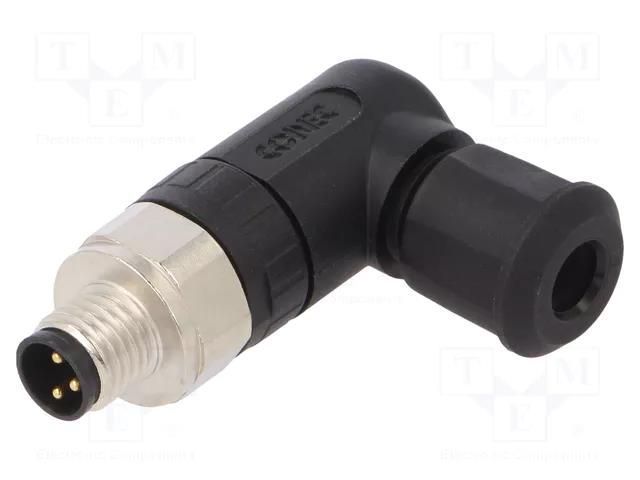 Connector: M8; male; PIN: 3; angled 90°; for cable; plug; IP67 CONEC 42-00025