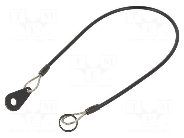 Retaining cable; with mounting tab and key ring; Plating: PVC ELESA+GANTER GN111.2-150-18B-SW