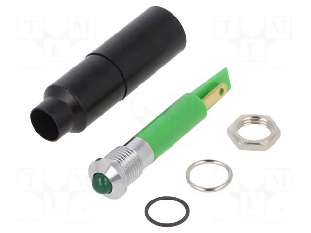 Indicator: LED; prominent; green; 230VAC; Ø8.2mm; IP67; connectors SIGNAL-CONSTRUCT SWQU08728A