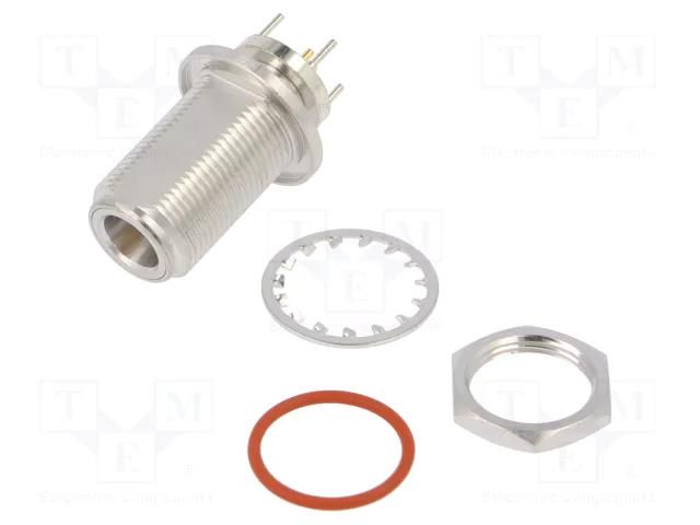 Connector: N; socket; female; straight; 50Ω; THT; gold-plated; PTFE AMPHENOL RF 172243
