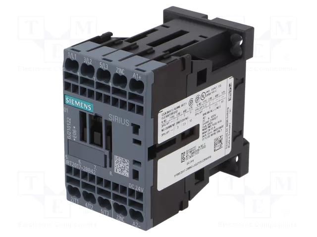 Contactor: 3-pole; NO x3; Auxiliary contacts: NC; 24VDC; 12A; 3RT20 SIEMENS 3RT2017-2BB42