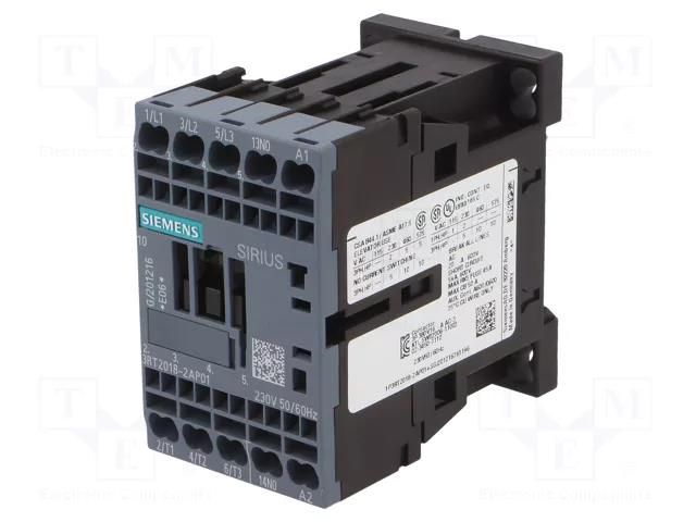 Contactor: 3-pole; NO x3; Auxiliary contacts: NO; 230VAC; 17A; 690V SIEMENS 3RT2018-2AP01