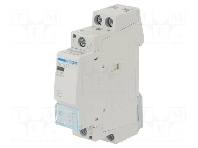 Contactor: 2-pole installation; 25A; 230VAC; NC + NO; ESC HAGER ESC227