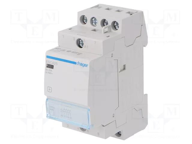 Contactor: 4-pole installation; 25A; 230VAC; NO x4; ESC; -10÷50°C HAGER ESC425