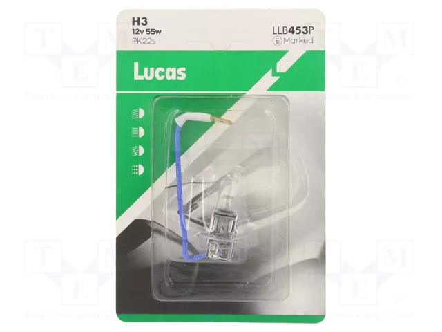 Filament lamp: automotive; PK22s; transparent; 12V; 55W; LLB LUCAS LLB453P