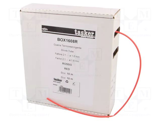 Heat shrink sleeve; glueless; 2: 1; 1.6mm; L: 10m; red; polyolefine TASKER BOX1608R