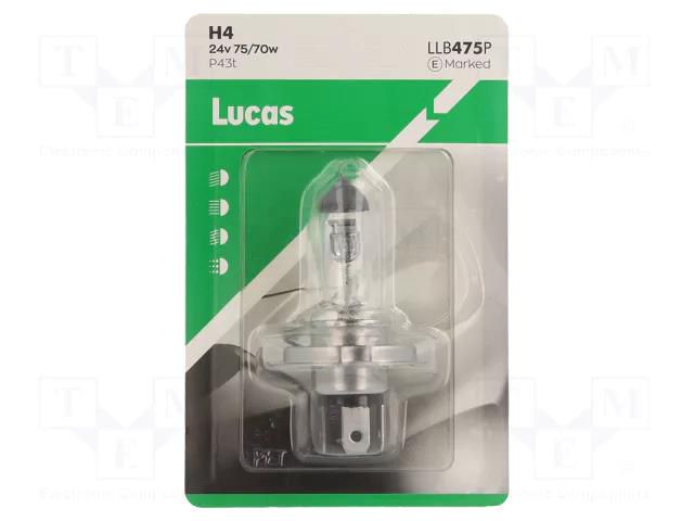 Filament lamp: automotive; P43t; transparent; 24V; 75/70W; LLB LUCAS LLB475P