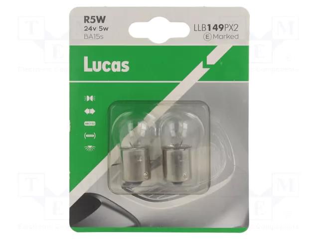 Filament lamp: automotive; BA15S; transparent; 24V; 5W; LLB; trucks LUCAS LLB149PX2