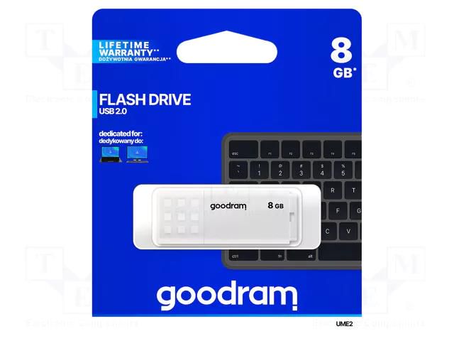 Pendrive; USB 2.0; 8GB; R: 20MB/s; W: 5MB/s; white; USB A GOODRAM UME2-0080W0R11