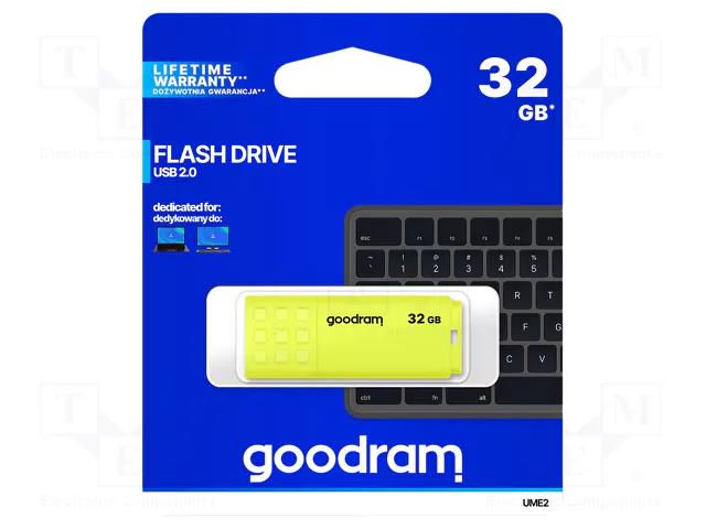 Pendrive; USB 2.0; 32GB; R: 20MB/s; W: 5MB/s; yellow; USB A GOODRAM UME2-0320Y0R11