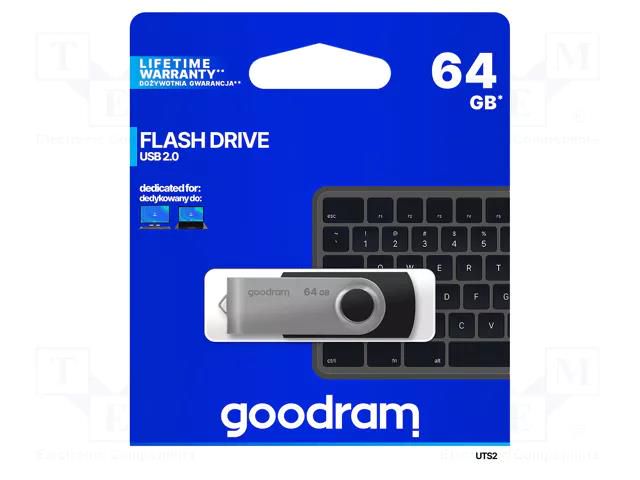 Pendrive; USB 2.0; 64GB; R: 20MB/s; W: 5MB/s; black; USB A GOODRAM UTS2-0640K0R11