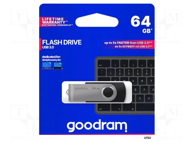 Pendrive; USB 3.0; 64GB; R: 110MB/s; W: 20MB/s; black GOODRAM UTS3-0640K0R11