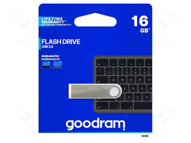 Pendrive; USB 2.0; 16GB; R: 20MB/s; W: 5MB/s; silver; USB A GOODRAM UUN2-0160S0R11