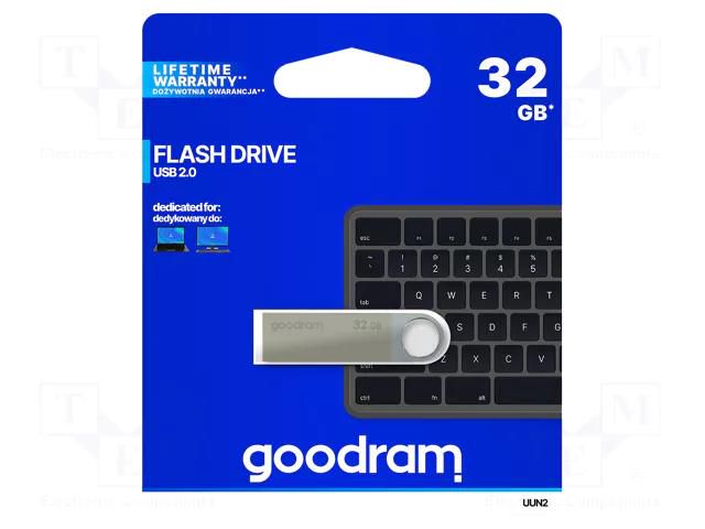 Pendrive; USB 2.0; 32GB; R: 20MB/s; W: 5MB/s; silver; USB A GOODRAM UUN2-0320S0R11