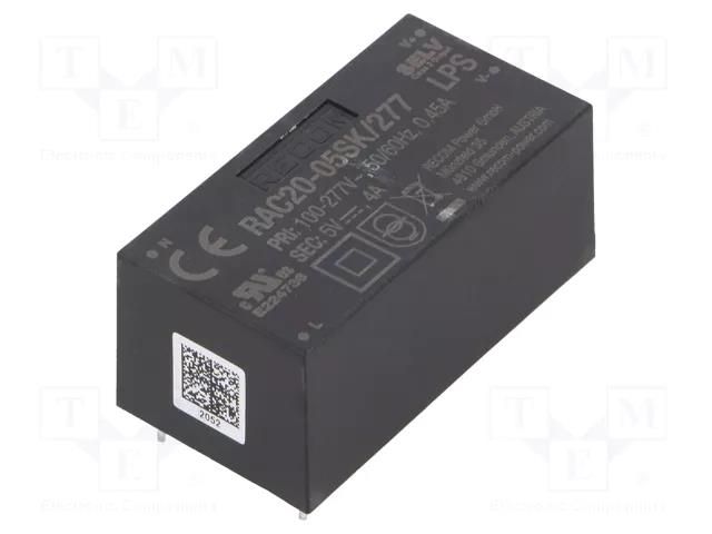 Converter: AC/DC; 20W; Uin: 85÷305VAC,120÷430VDC; Uout: 5VDC; 84% RECOM RAC20-05SK/277