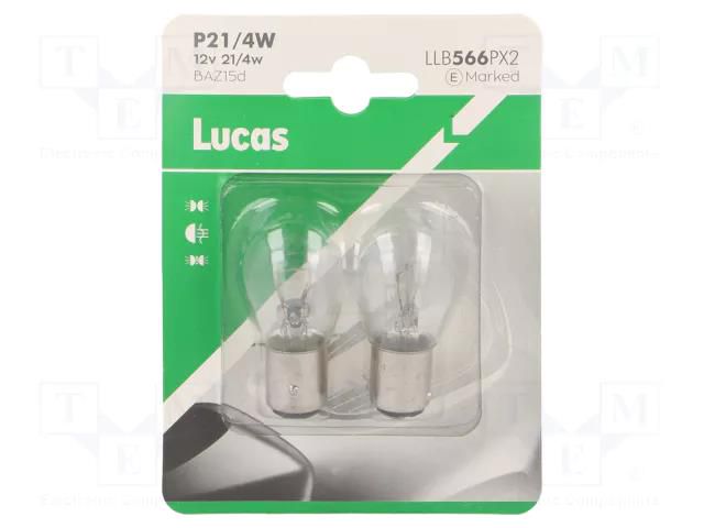 Filament lamp: automotive; BAZ15D; transparent; 12V; 21/4W; LLB LUCAS LLB566PX2