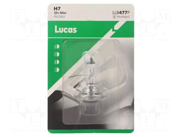 Filament lamp: automotive; PX26d; transparent; 12V; 55W; LLB LUCAS LLB477P