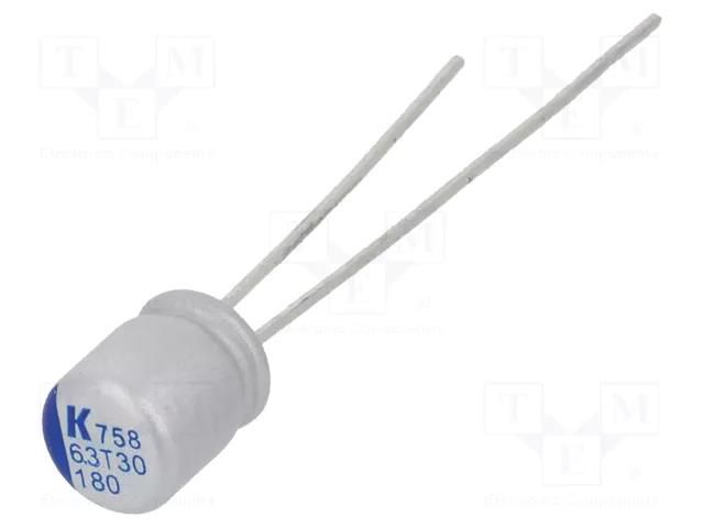 Capacitor: polymer; low ESR; 180uF; 6.3VDC; THT; ESR: 18mΩ; A758 KEMET A758BG187M0JAAE018