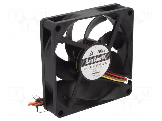 Fan: DC; axial; 12VDC; 80x80x20mm; 103.2m3/h; 45dBA; ball; 5850rpm SANYO DENKI 9GA0812P6G001