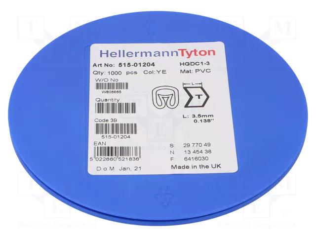 Markers; Marking: T; 1÷3mm; PVC; yellow; -65÷105°C; leaded; HGDC1-3 HELLERMANNTYTON HGDC1-3T-PVC-YE