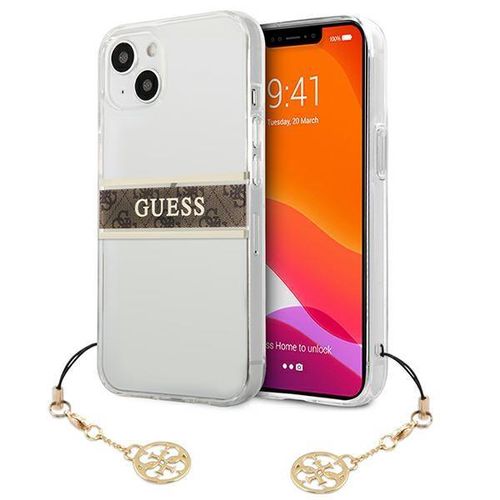 Guess GUHCP13SKB4GBR iPhone 13 mini 5.4" Transparent hardcase 4G Brown Strap Charm, Guess 3666339023393 3666339023393