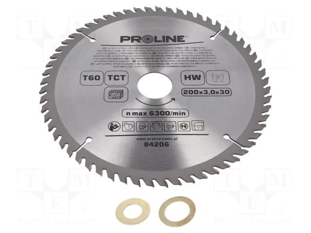 Circular saw; Ø: 200mm; Øhole: 30mm; Teeth: 60; cemented carbide PROLINE PRE-84206