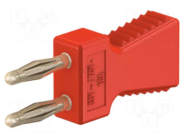 Connector: 2mm banana; stackable safety shunt; 10A; red; 30.4mm STÄUBLI KS2-6L/A-22