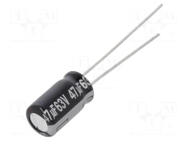 Capacitor: electrolytic; THT; 47uF; 63VDC; Ø6.3x11.2mm; ±20%; 1000h PANASONIC ECA1JHG470